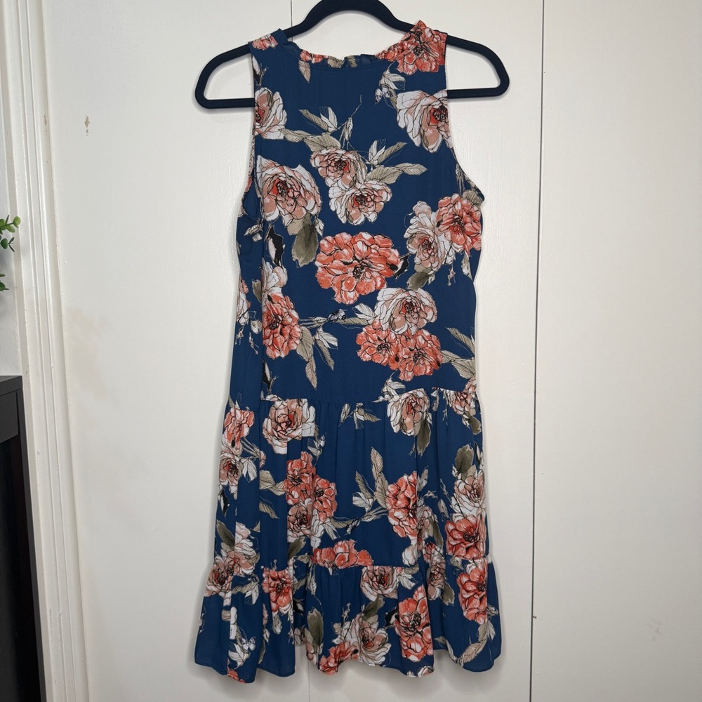 Floral Tiered Navy Sleeveless Dress
